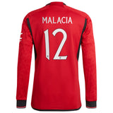 Manchester United Cup Home Authentic Shirt 2023-24 - Long sleeve with Malacia 12 printing - Kit Captain