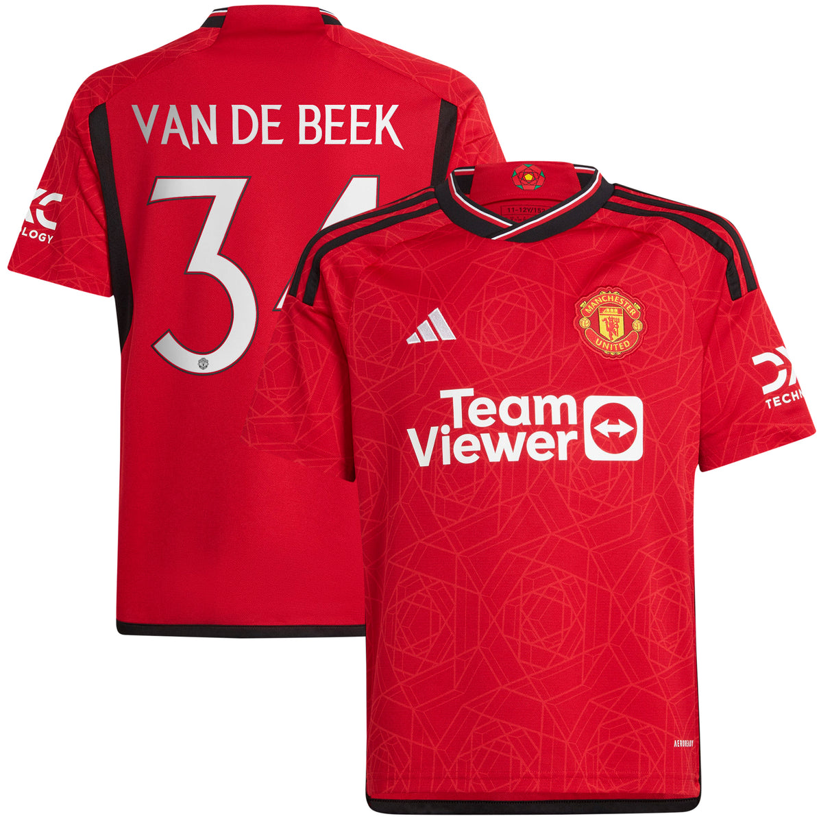 Manchester United Cup Home Shirt 2023-24 - Kids with Van De Beek 34 printing - Kit Captain