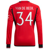 Manchester United Cup Home Shirt 2023-24 - Kids - Long Sleeve with Van De Beek 34 printing - Kit Captain