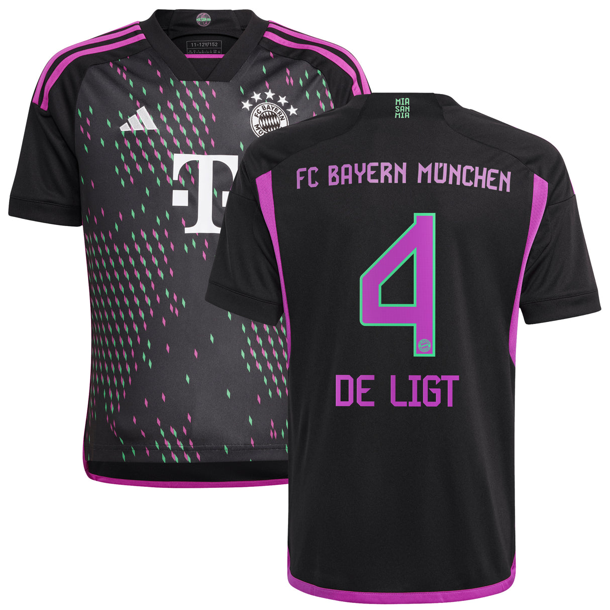 FC Bayern adidas Away Shirt 2023-24 - Kids with De Ligt 4 printing - Kit Captain