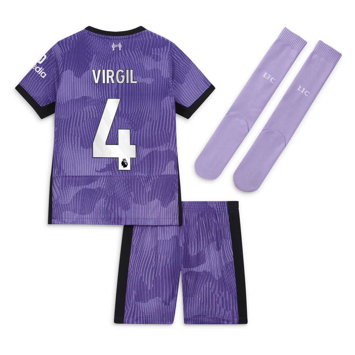 Liverpool Nike Third Stadium Kit 2023-24 - Little Kids with Virgil 4 printing - Kit Captain