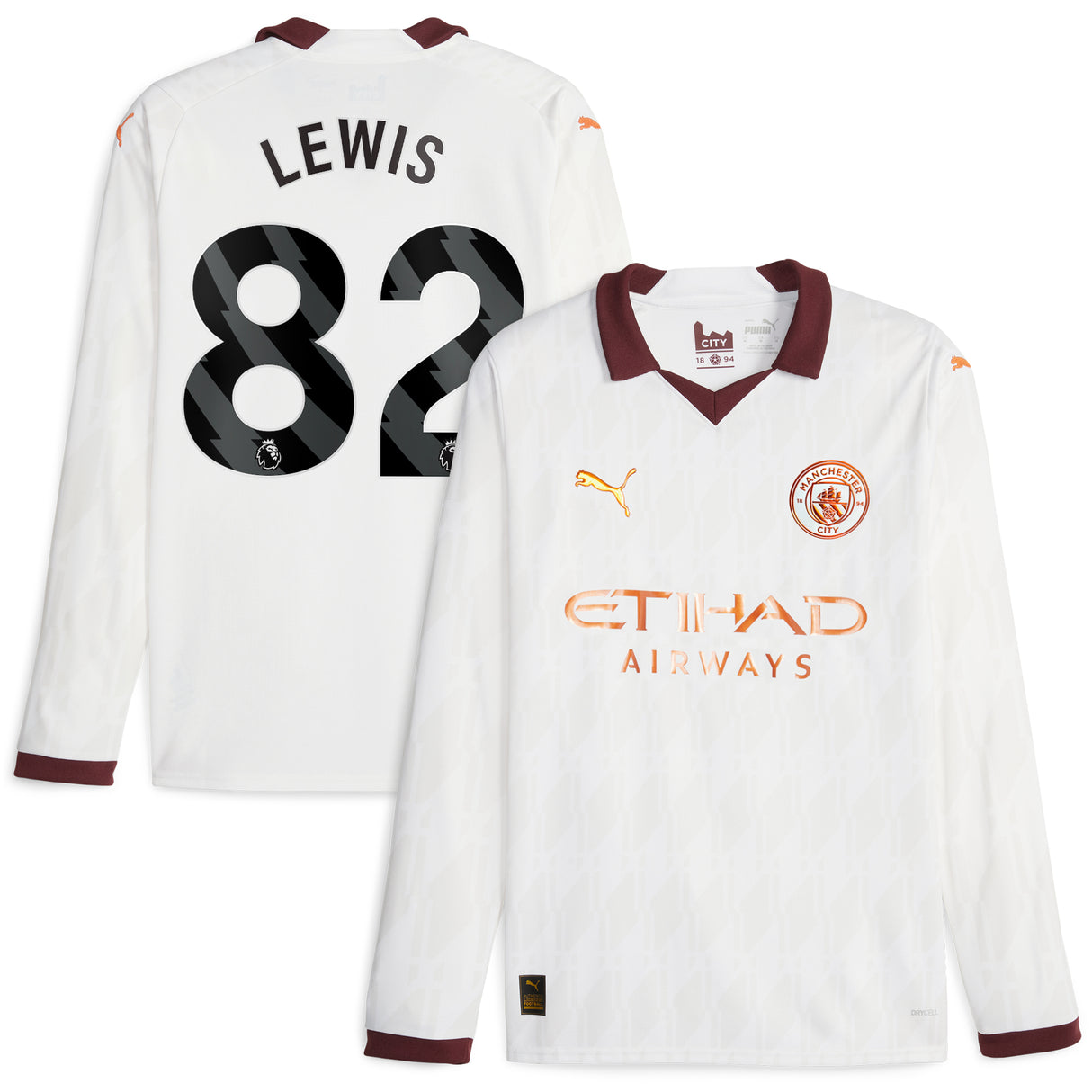 Manchester City Puma Away Shirt 2023-24 - Long Sleeve - Kids with Lewis 82 printing - Kit Captain