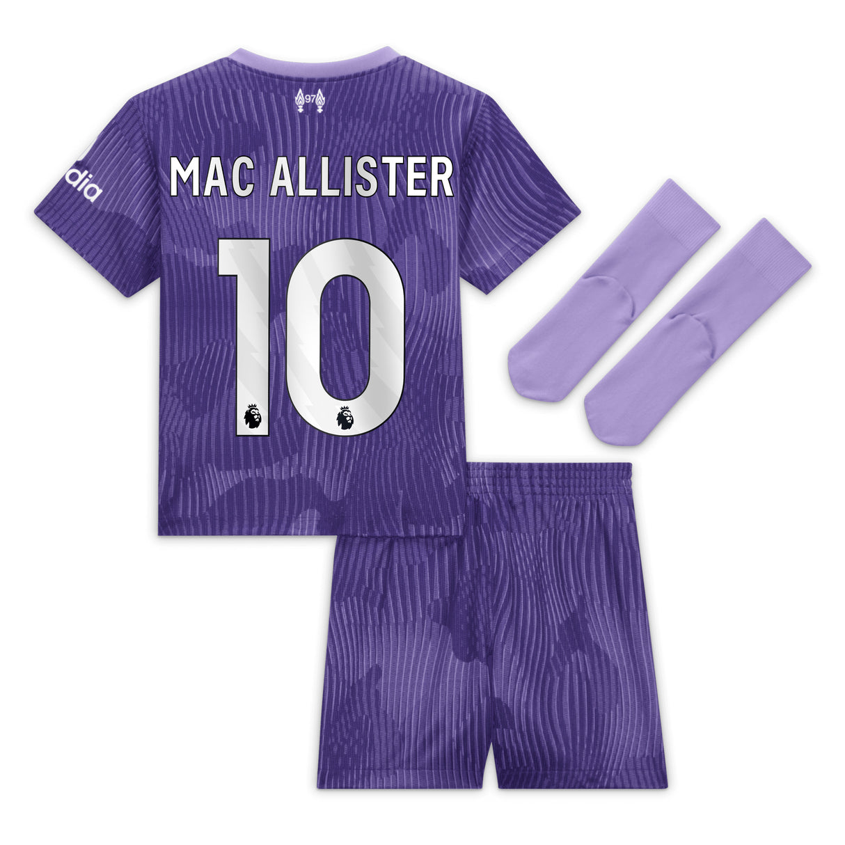 Liverpool Nike Third Stadium Mini Kit 2023-24 - Infant with Mac Allister 10 printing - Kit Captain