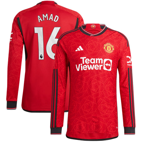 Manchester United EPL adidas Home Authentic Shirt 2023-24 - Long Sleeve with Amad 16 printing - Kit Captain