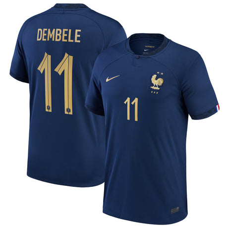 France Home Stadium Shirt 2022 - Ousmane Dembélé 11 - Kit Captain