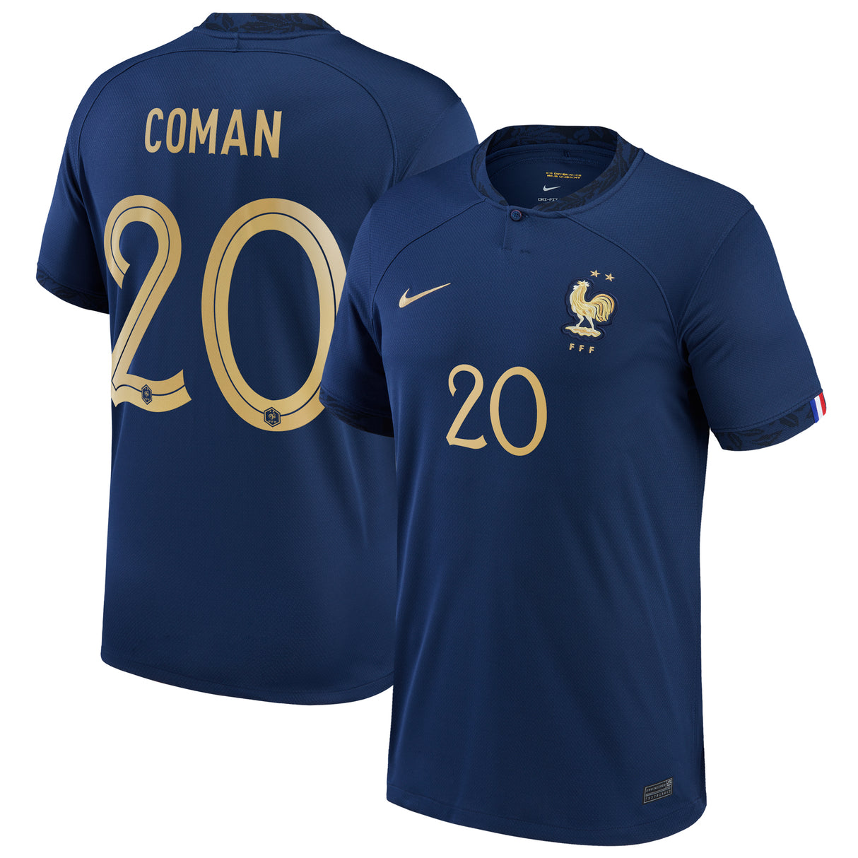 France Home Stadium Shirt 2022 - Kingsley Coman 20 - Kit Captain