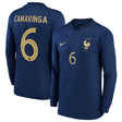 France Home Stadium Shirt Long Sleeve 2022 - Kids with Camavinga 6 printing - Kit Captain