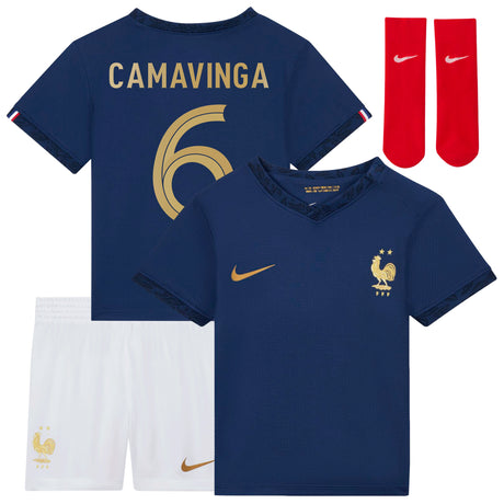 France Home Stadium Kit 2022 - Infant with Camavinga 6 printing - Kit Captain