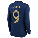 France Home Stadium Shirt Long Sleeve 2022 - Kids - Olivier Giroud 9 - Kit Captain