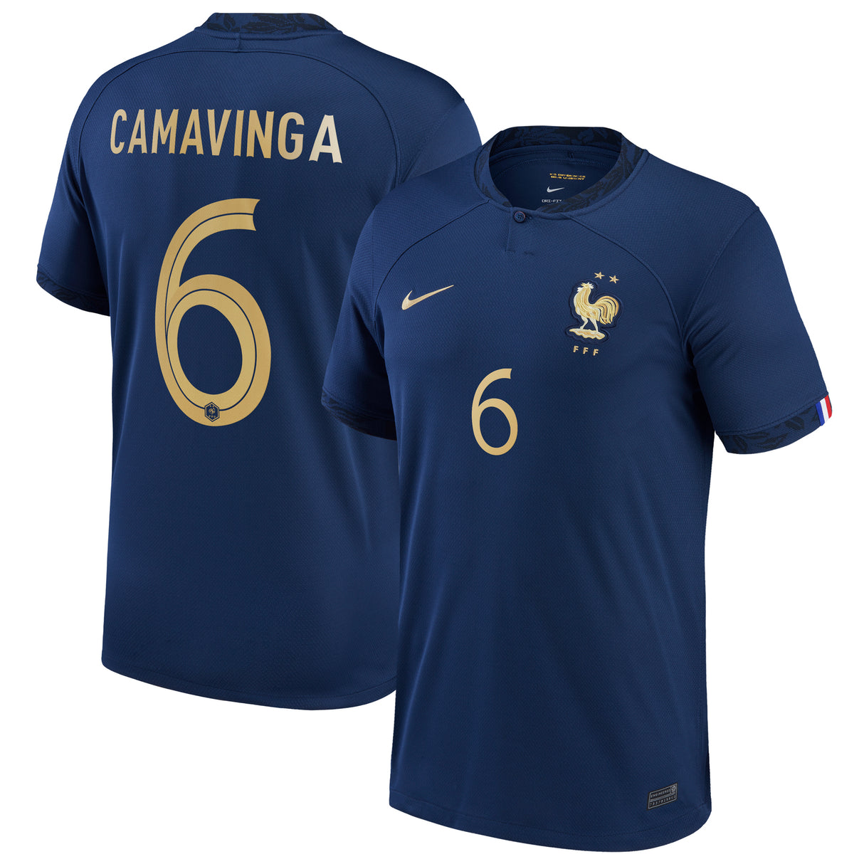 France Home Stadium Shirt 2022 with Camavinga 6 printing - Kit Captain