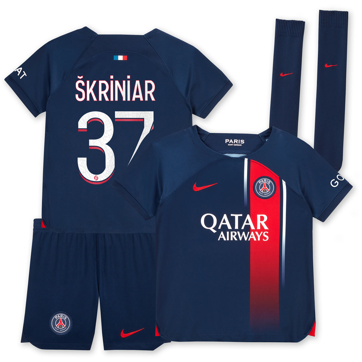 Paris Saint-Germain Nike Home Stadium Kit 2023-24 - Little Kids with Škriniar 37 printing - Kit Captain