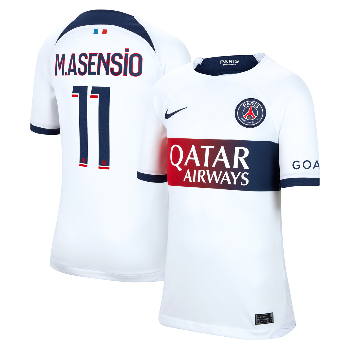 Paris Saint-Germain Nike Away Stadium Shirt 2023-24 - Kids with M.Asensio 11 printing - Kit Captain