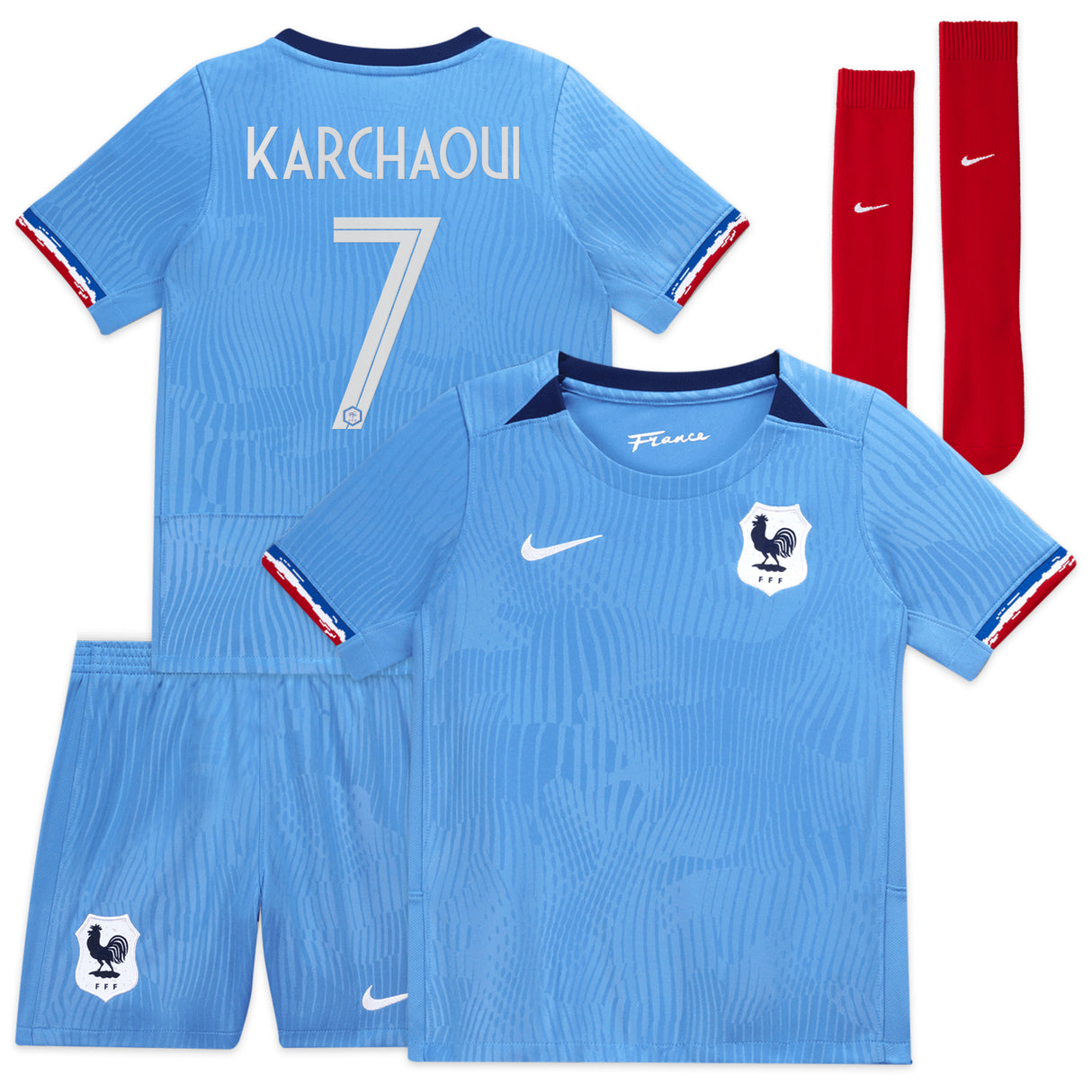 France Women Nike Home Stadium Kit 2023-24 - Little Kids with Karchaoui 7 printing - Kit Captain