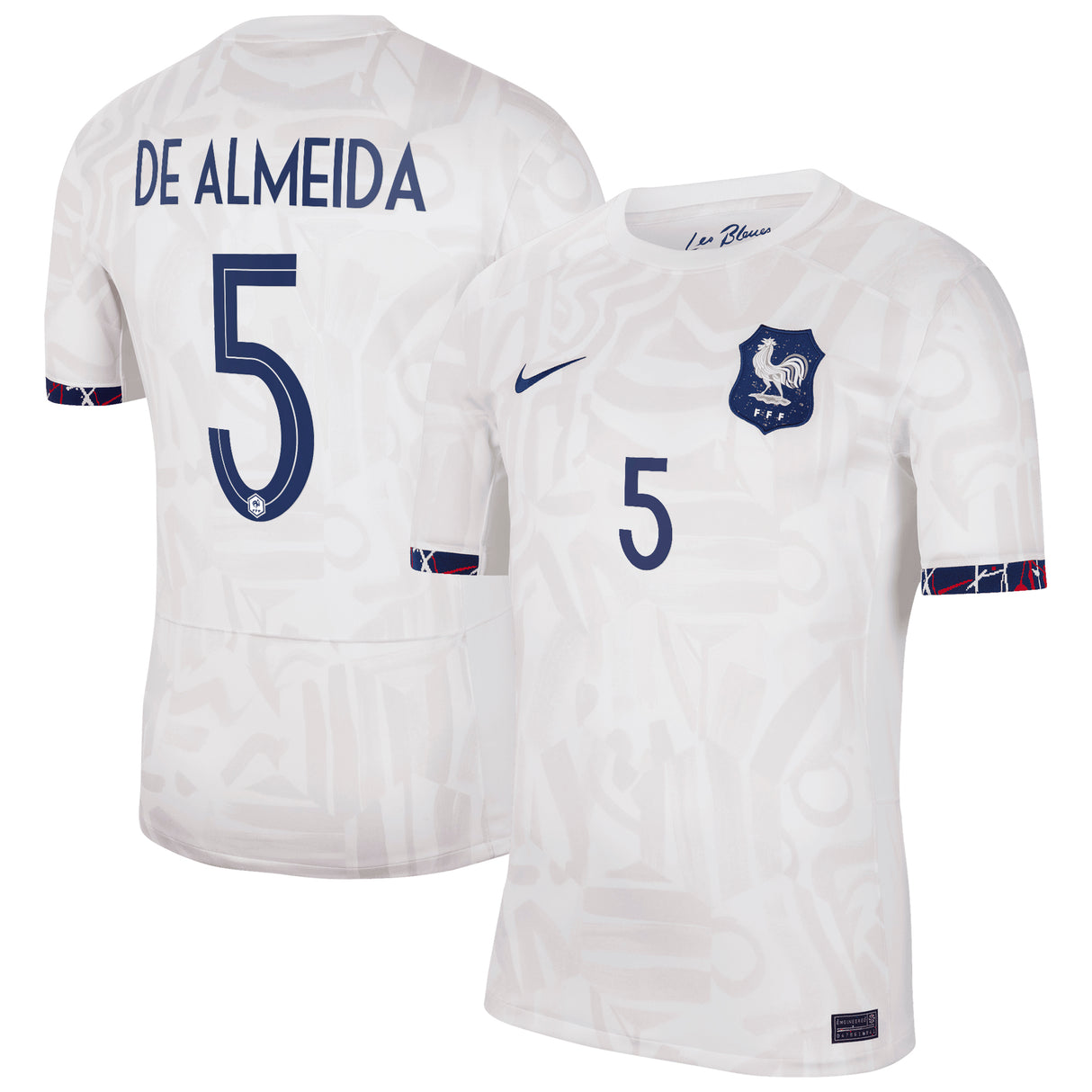 France Women Nike Away Stadium Shirt 2023-24 - Mens with De Almeida 5 printing - Kit Captain