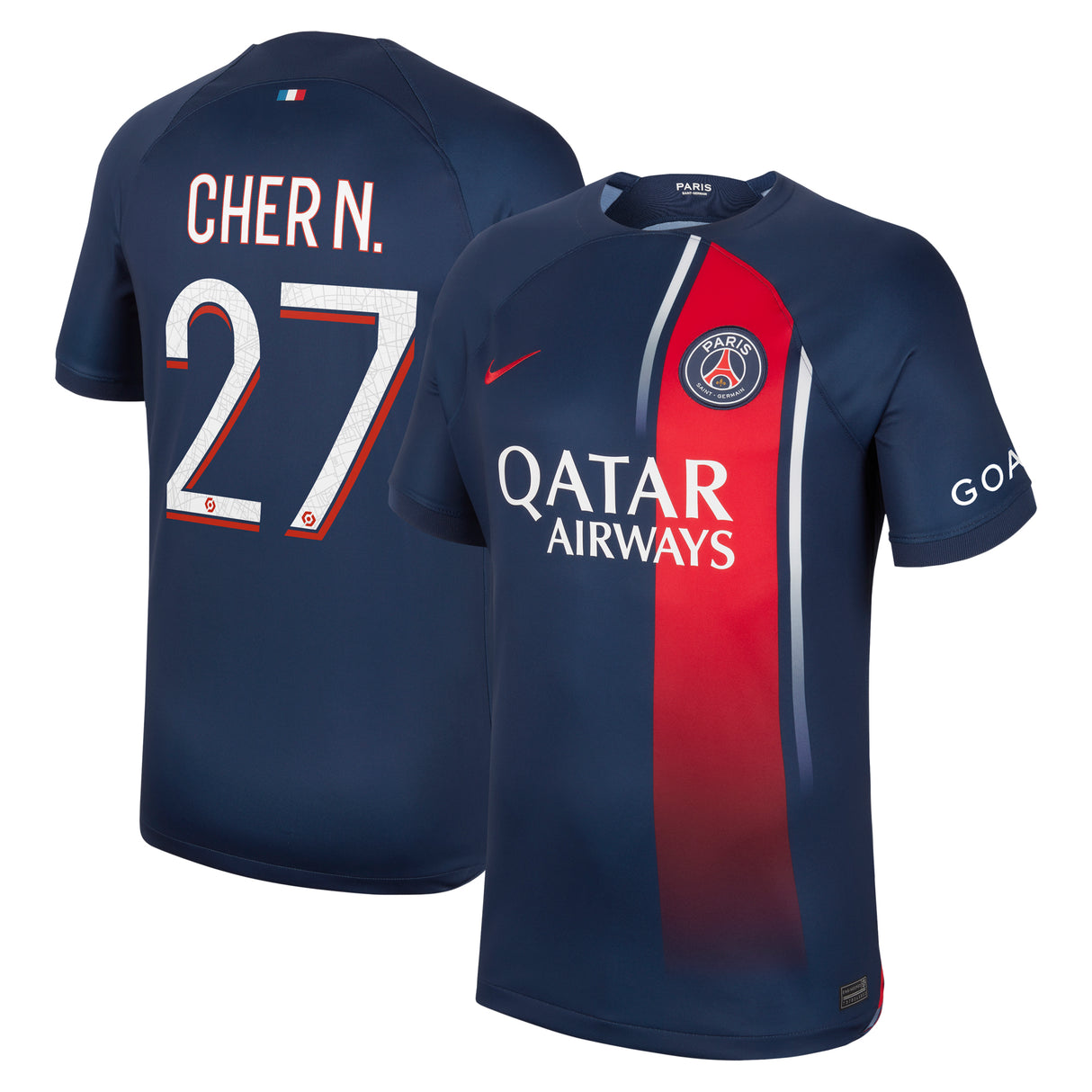 Paris Saint-Germain Nike Home Stadium Shirt 2023-24 with Cher N. 27 printing - Kit Captain