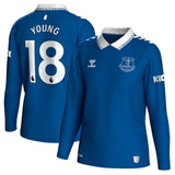 Everton Hummel Home Shirt 2023-24 - Long Sleeve - Kids - With Young 18 Printing - Kit Captain