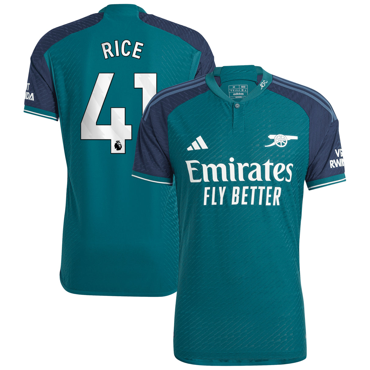 Arsenal adidas Third Authentic Shirt 2023-24 with Rice 41 printing - Kit Captain