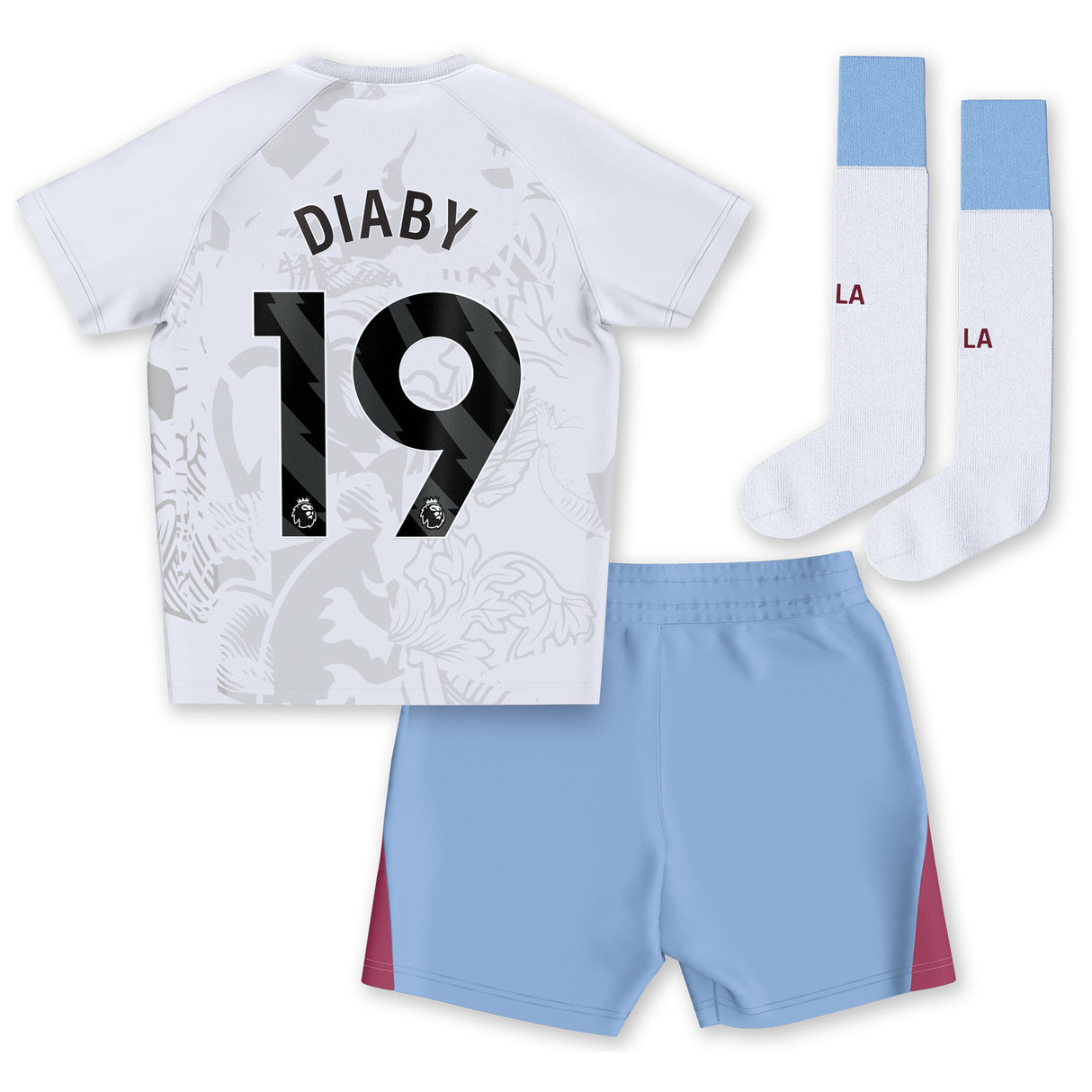 Aston Villa Castore Away Infant Kit 2023-24 with Diaby 19 printing - Kit Captain