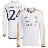 Real Madrid adidas Home Authentic Shirt 2023-24 - Long Sleeve with Arda Güler 24 printing - Kit Captain