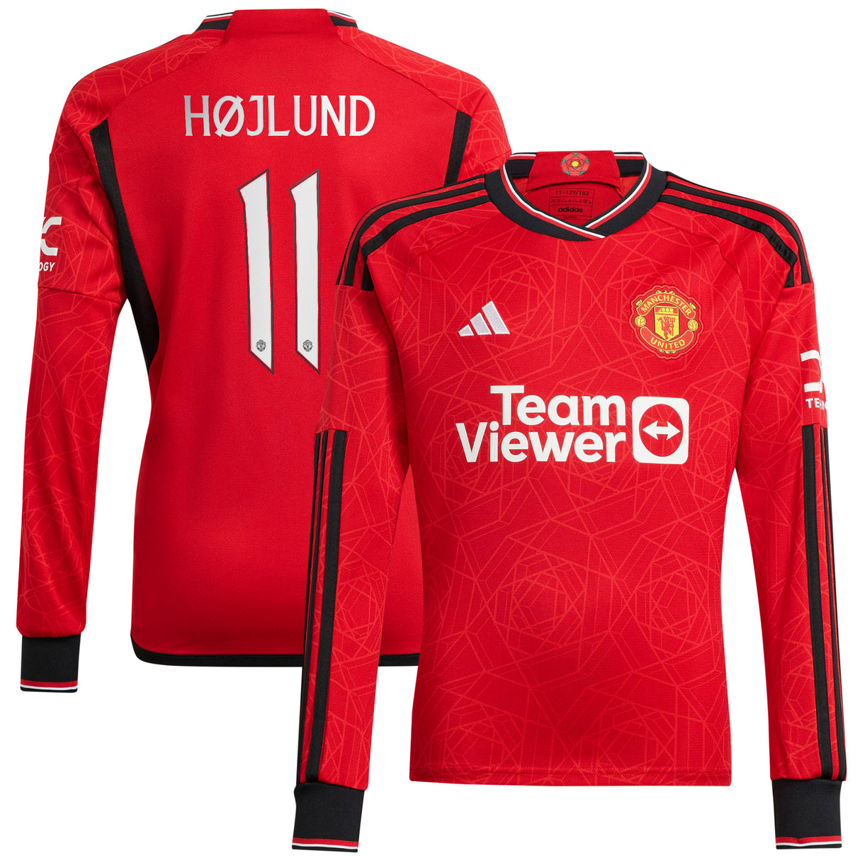 Manchester United Cup Home Shirt 2023-24 - Long Sleeve with Højlund 11 printing - Kit Captain