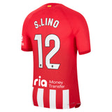 Atlético de Madrid Nike Home Vapor Match Shirt 2023-24 with S.Lino 12 printing