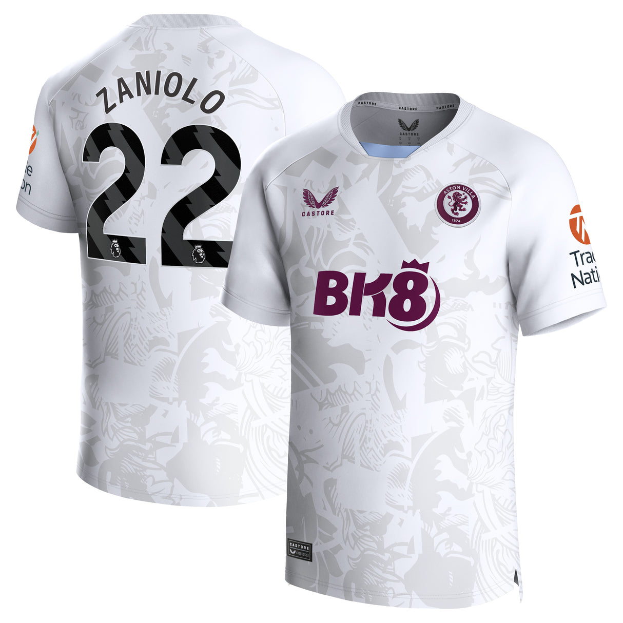 Aston Villa Castore Away Shirt 2023-24 with Zaniolo 22 printing - Kit Captain