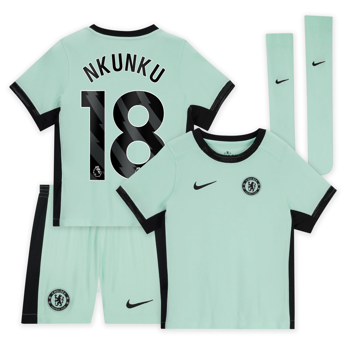 Chelsea Third Stadium Kit 2023-24 - Little Kids with Nkunku 18 printing - Kit Captain