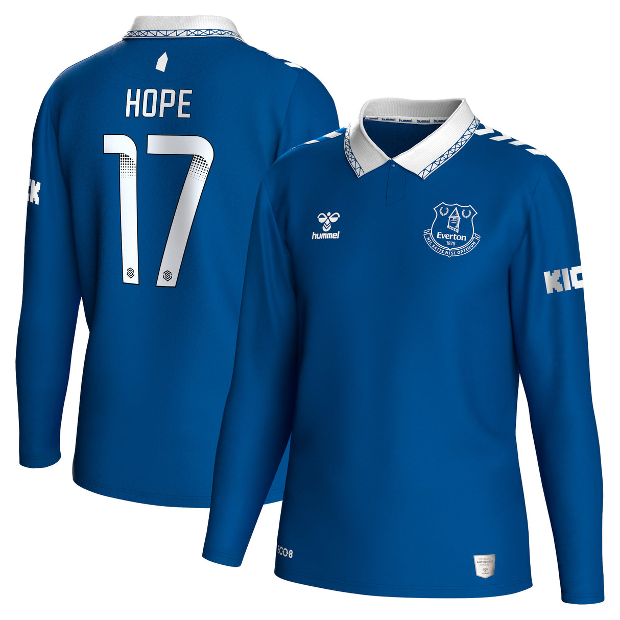 Everton WSL Hummel Home Shirt 2023-24 - Long Sleeve - Kids - With Hope 17 Printing - Kit Captain