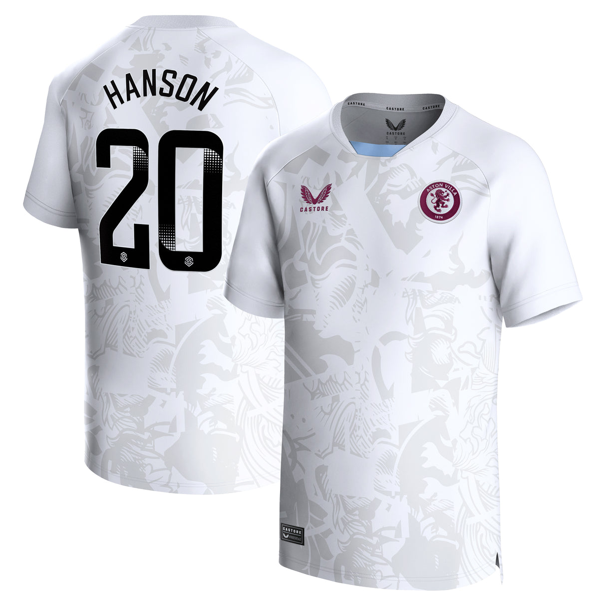 Aston Villa WSL Castore Away Shirt 2023-24 - Kids with Hanson 20 printing - Kit Captain