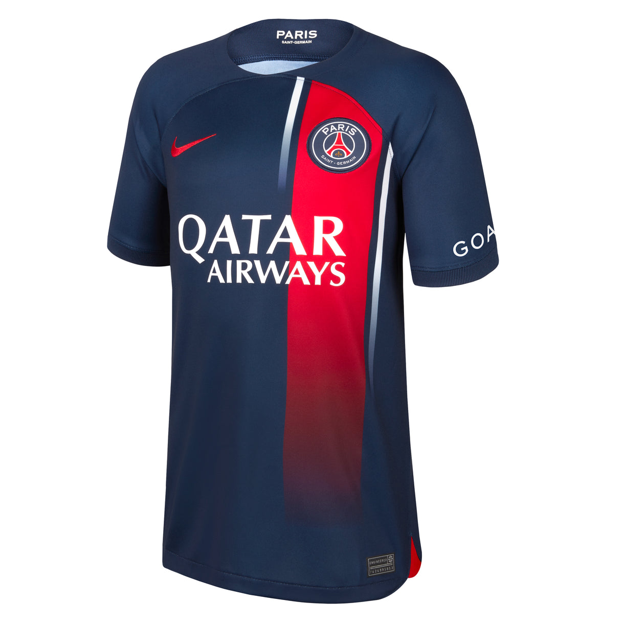 PSG Home Stadium Shirt 2023-24 - Kids with Champions League printing N.Mendes 25 - Kit Captain