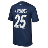 PSG Home Stadium Shirt 2023-24 - Kids with Champions League printing N.Mendes 25 - Kit Captain