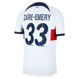 Paris Saint-Germain Nike Away Dri Fit Adv Match Shirt 2023-24 with Champions League printing Zaïre-Emery 33 - Kit Captain