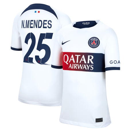 Paris Saint-Germain Nike Away Stadium Shirt 2023-24 - Kids with Champions League printing N.Mendes 25 - Kit Captain