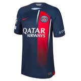 PSG Nike Home Stadium Shirt 2023-24 - Kids with Zaïre-Emery 33 and Champions League printing and badges - Kit Captain