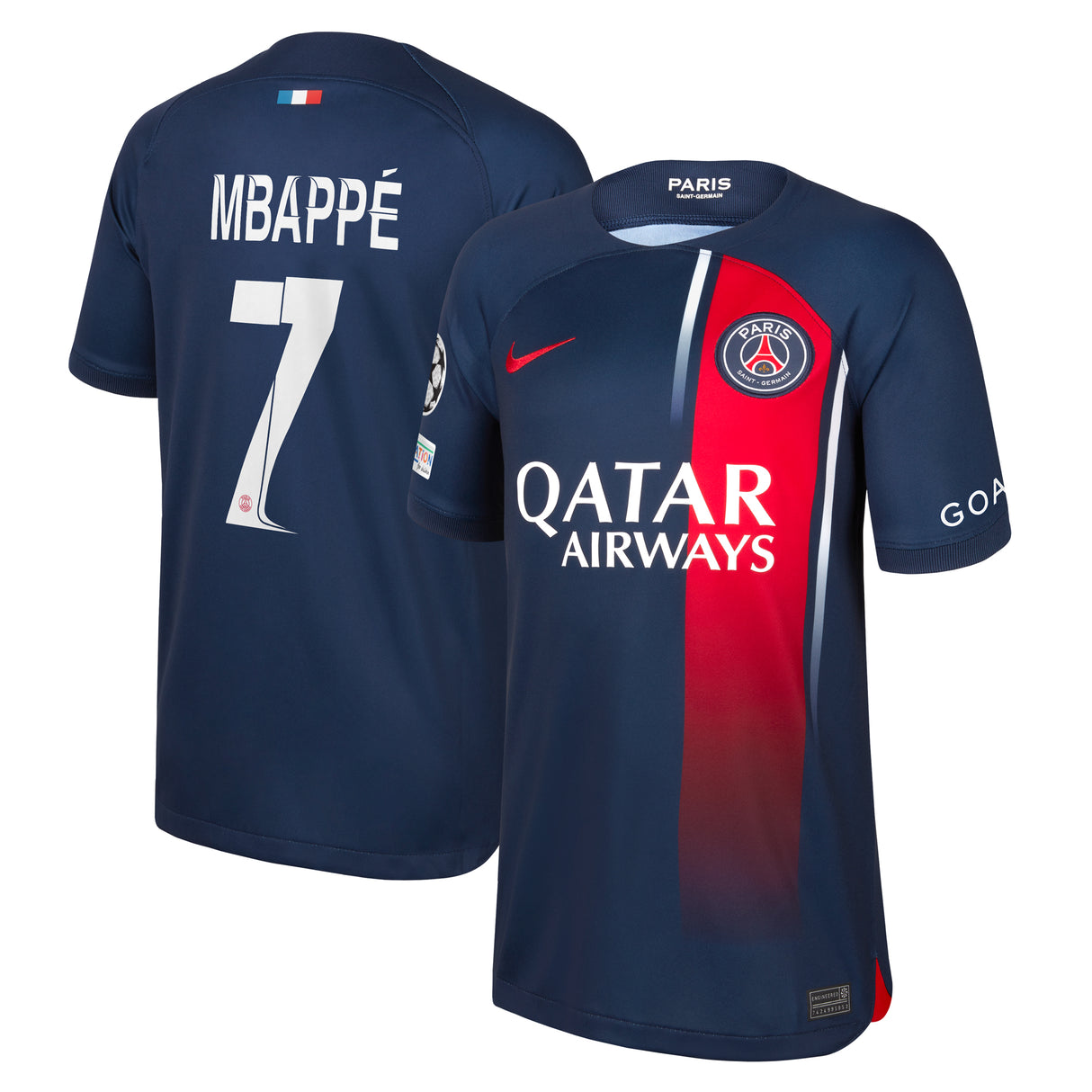 PSG Nike Home Stadium Shirt 2023-24 - Kids with Mbappé  7 and Champions League printing and badges - Kit Captain