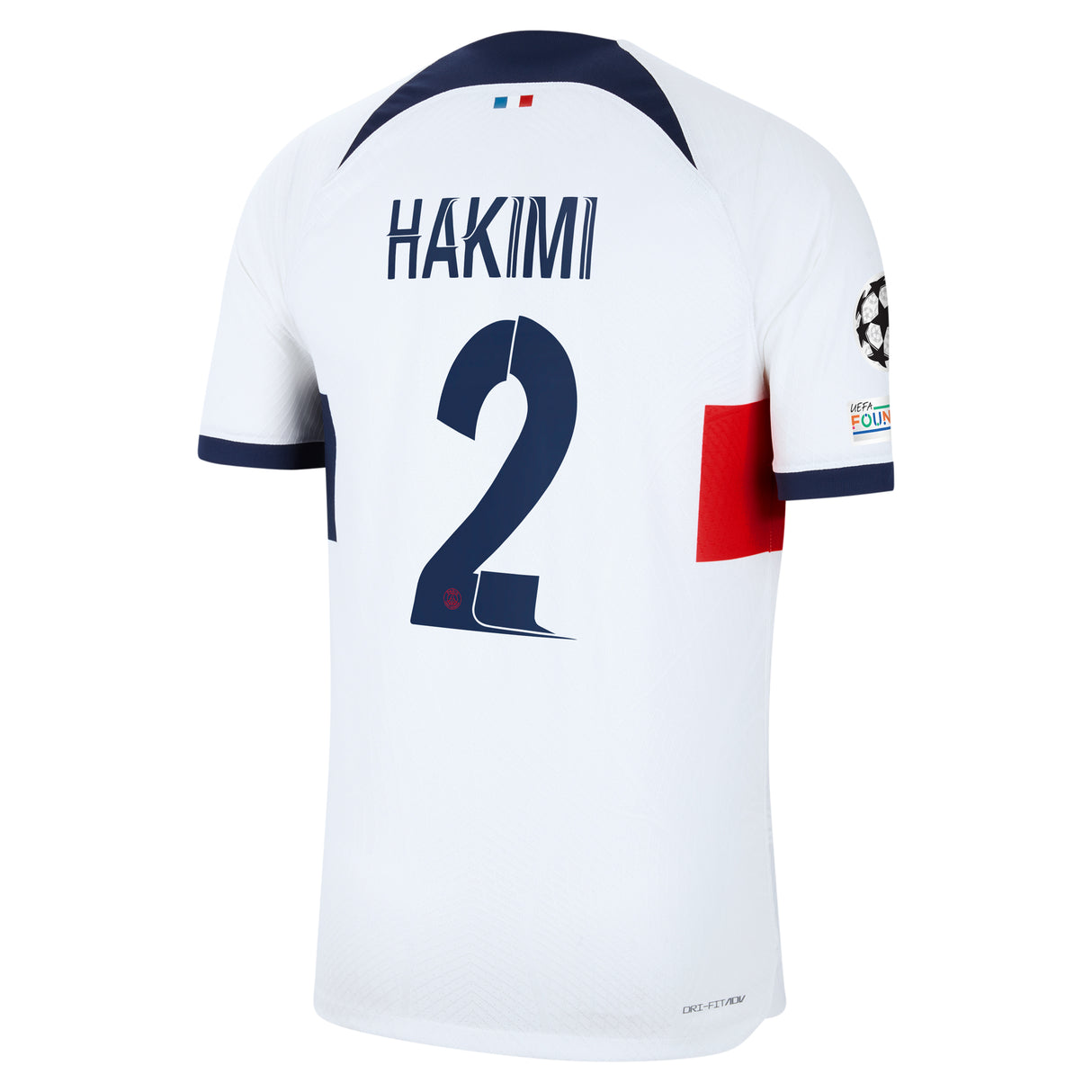 PSG Nike Away Dri-FIT ADV Match Shirt 2023-24 with Hakimi 2 and Champions League printing and badges - Kit Captain