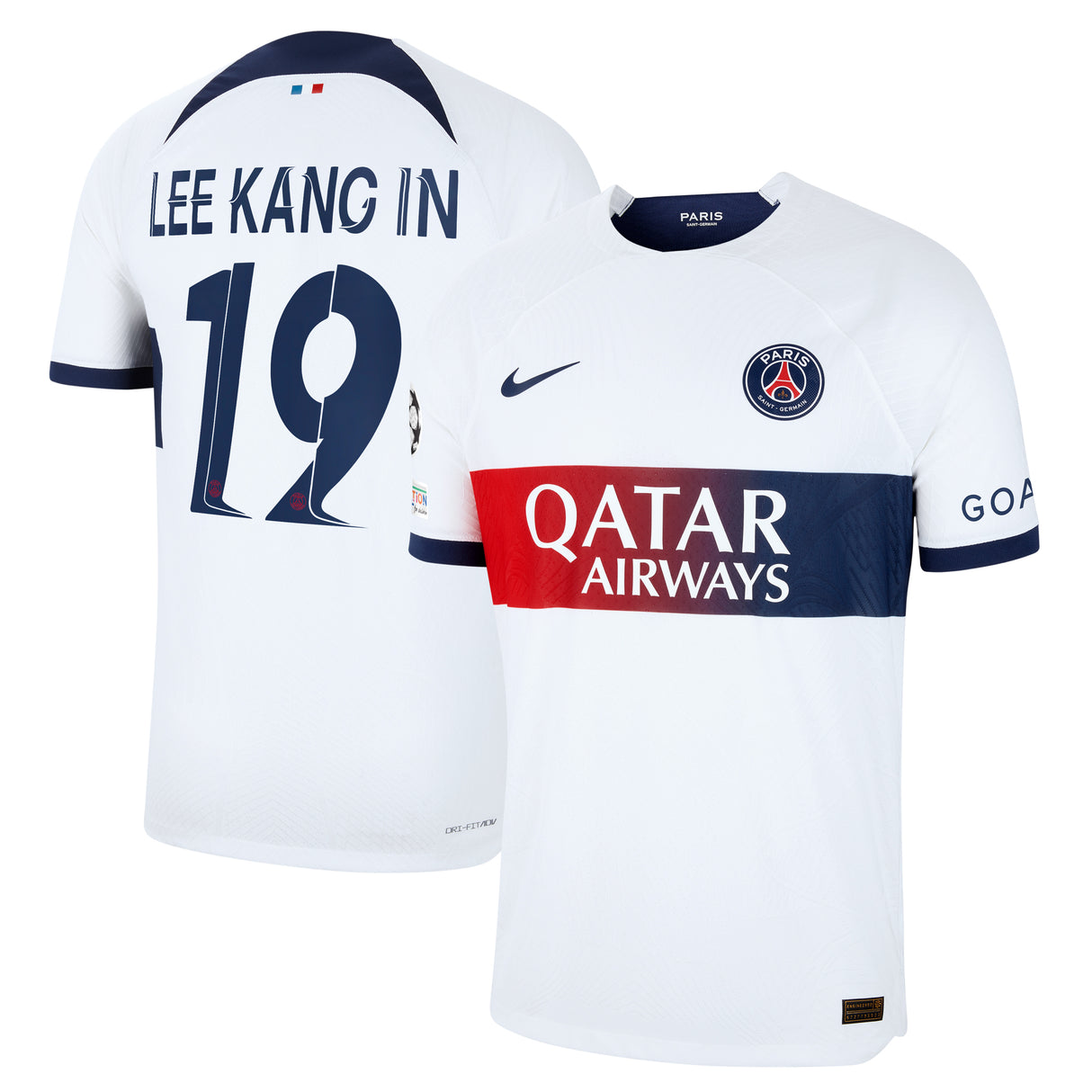 PSG Nike Away Dri-FIT ADV Match Shirt 2023-24 with Lee Kang In  19 and Champions League printing and badges - Kit Captain