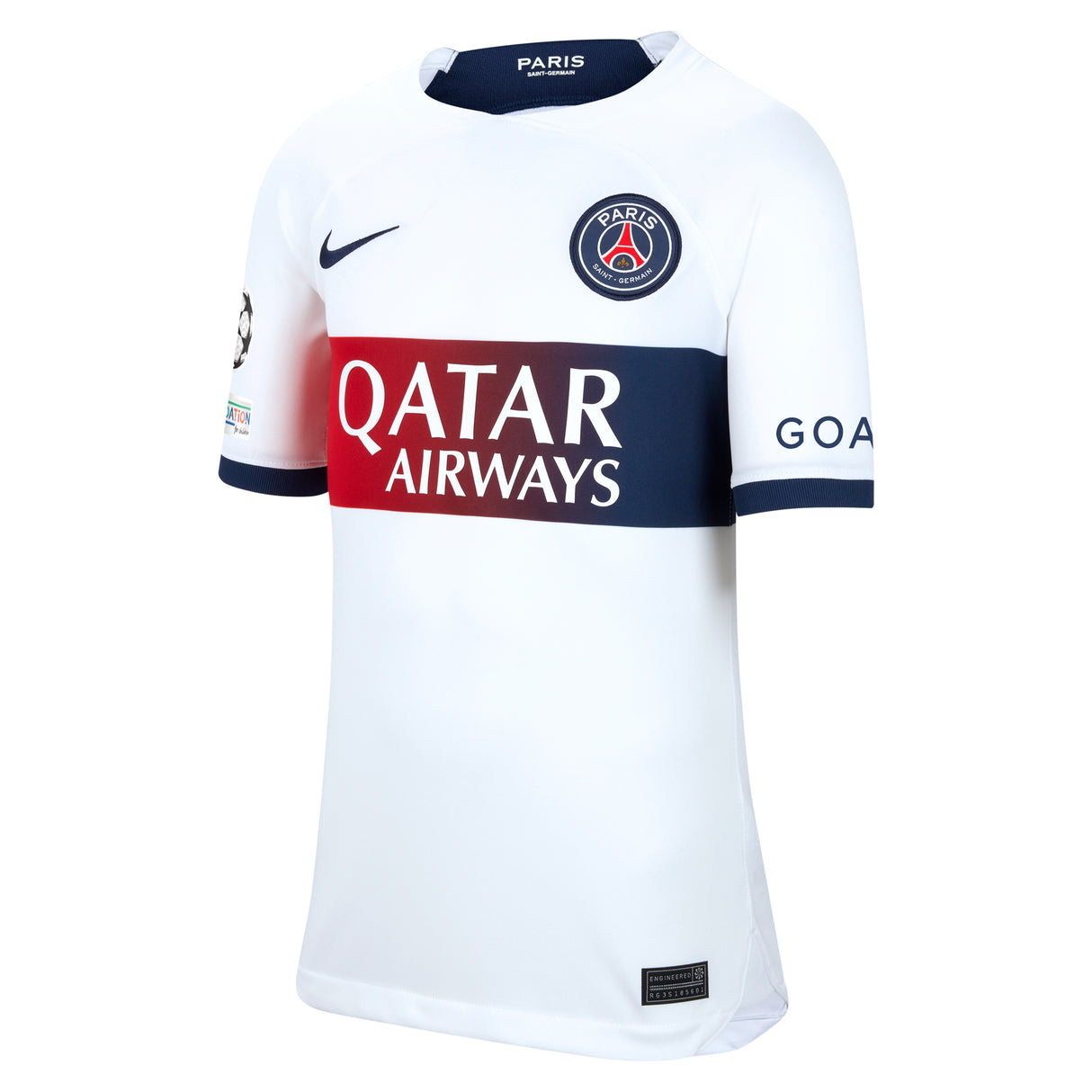 PSG Nike Away Stadium Shirt 2023-24 - Kids with O.Dembélé 10 and Champions League printing and badges - Kit Captain