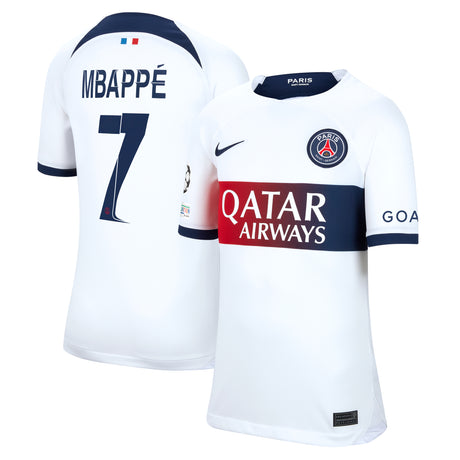 PSG Nike Away Stadium Shirt 2023-24 - Kids with Mbappé  7 and Champions League printing and badges - Kit Captain