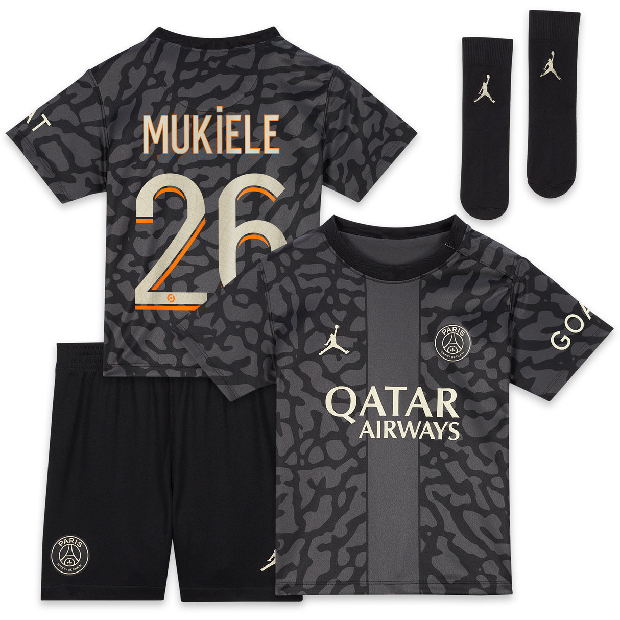 PSG x Jordan Third Stadium Kit 2023-24 - Infant with Mukiele 26 printing - Kit Captain