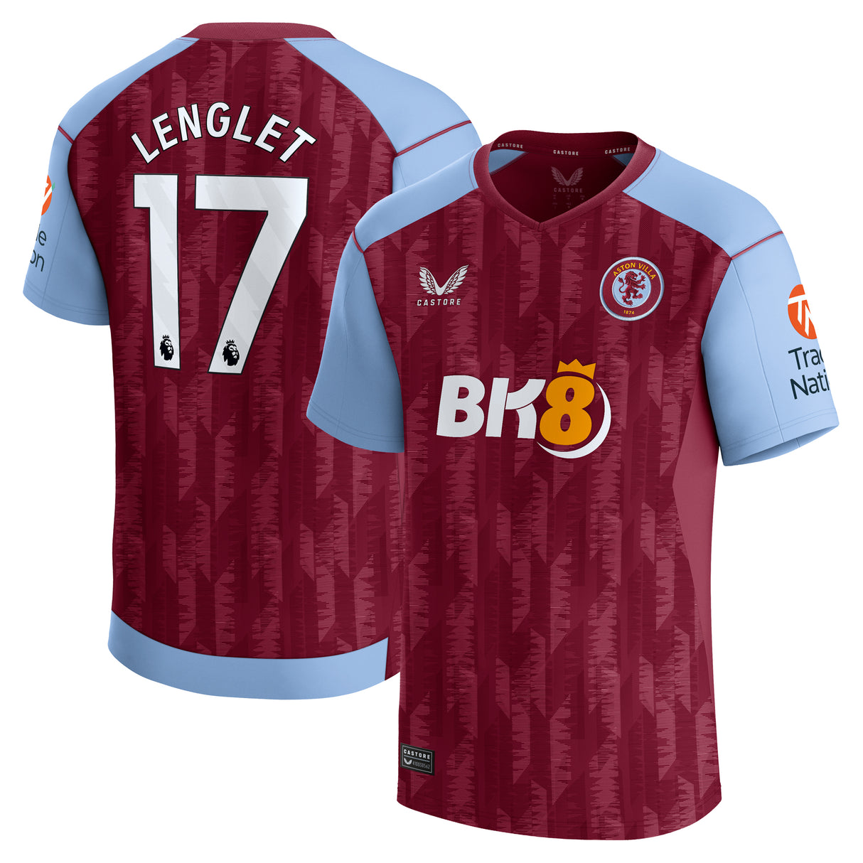 Aston Villa Castore Home Shirt 2023-24 with Lenglet 17 printing - Kit Captain