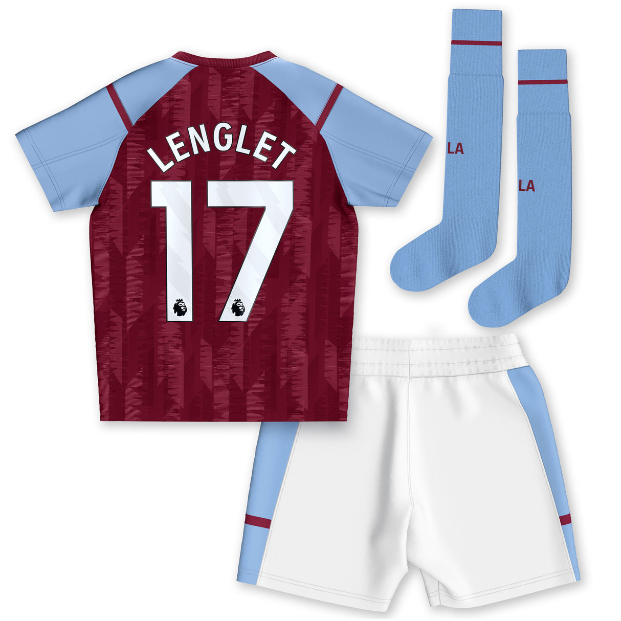 Aston Villa Castore Home Infant Kit 2023-24 with Lenglet 17 printing - Kit Captain