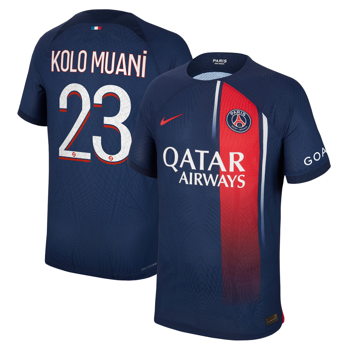 Paris Saint-Germain Nike Home Dri Fit Adv Match Shirt 2023-24 with Kolo Muani 23 printing - Kit Captain