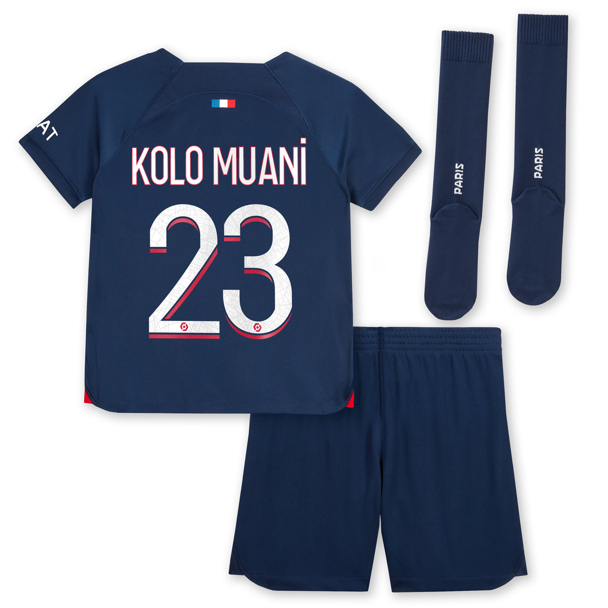 Paris Saint-Germain Nike Home Stadium Kit 2023-24 - Little Kids with Kolo Muani 23 printing - Kit Captain