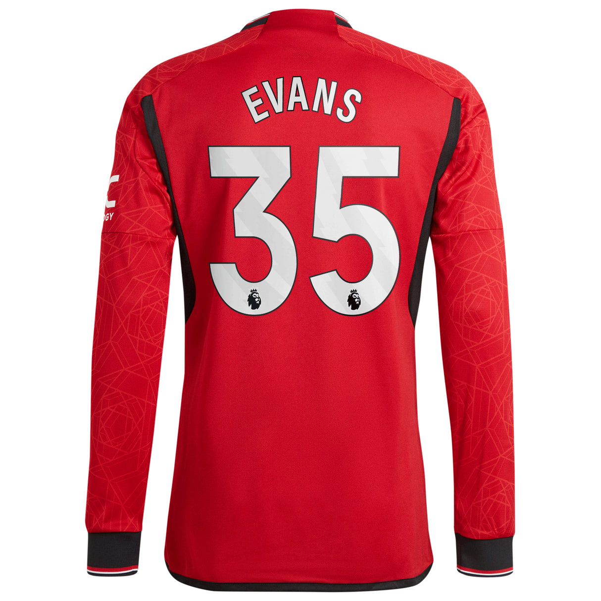 Manchester United EPL Home Authentic Shirt 2023-24 - Long sleeve with Evans 35 printing - Kit Captain