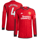 Manchester United EPL Home Authentic Shirt 2023-24 - Long sleeve with Amrabat 4 printing - Kit Captain