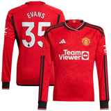 Manchester United EPL Home Shirt 2023-24 - Kids - Long Sleeve with Evans 35 printing - Kit Captain