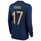 France Home Stadium Shirt Long Sleeve 2022 - Kids with Todibo 17 printing - Kit Captain