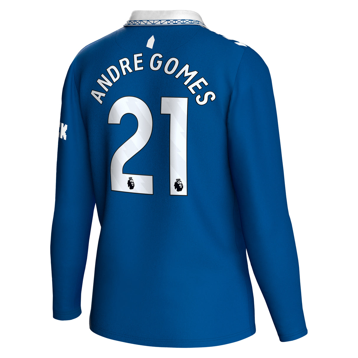 Everton Hummel Home Shirt 2023-24 - Long Sleeve with Andre Gomes 21 printing - Kit Captain