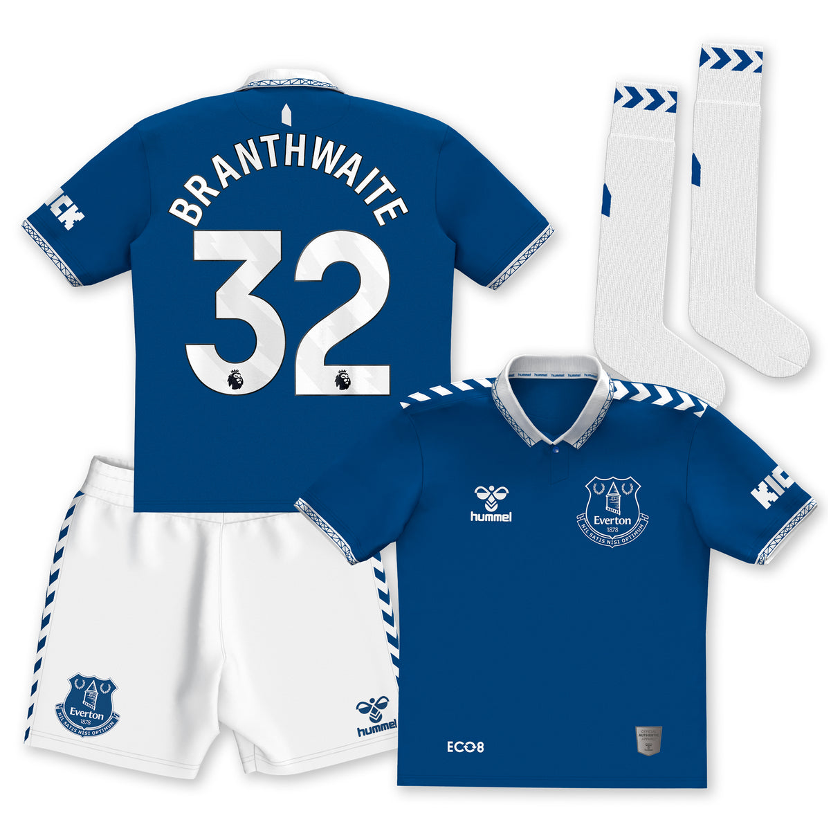 Everton Hummel Home Infant Kit 2023-24 with Branthwaite 32 printing - Kit Captain